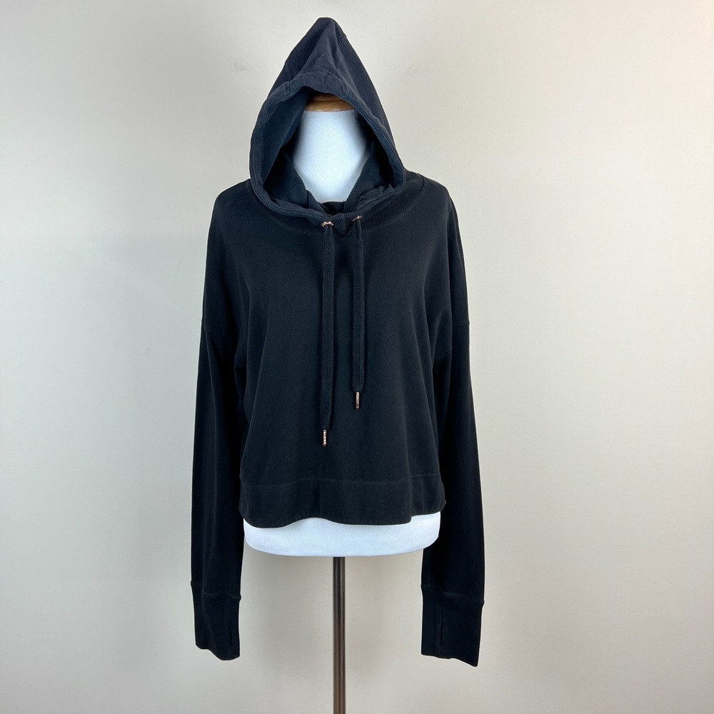 Sweaty‎ Betty Escape Luxe Crop Hoodie Sweatshirt Womens Large Black Athleisure L